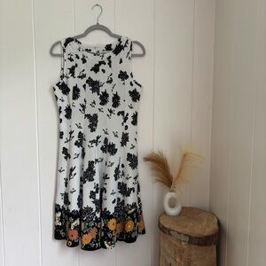 Haani Black and White Floral Midi Dress